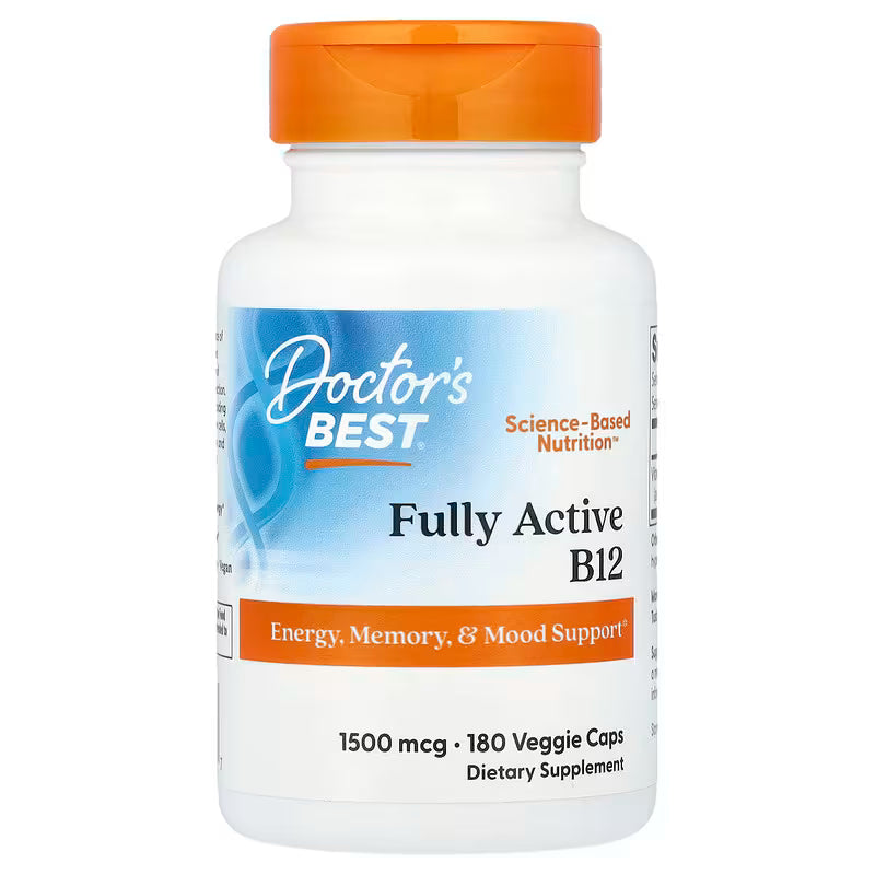 Doctor’s Best – Fully Active Vitamin B12 (Methylcobalamin), 1500 mcg, 180 Veggie Capsules