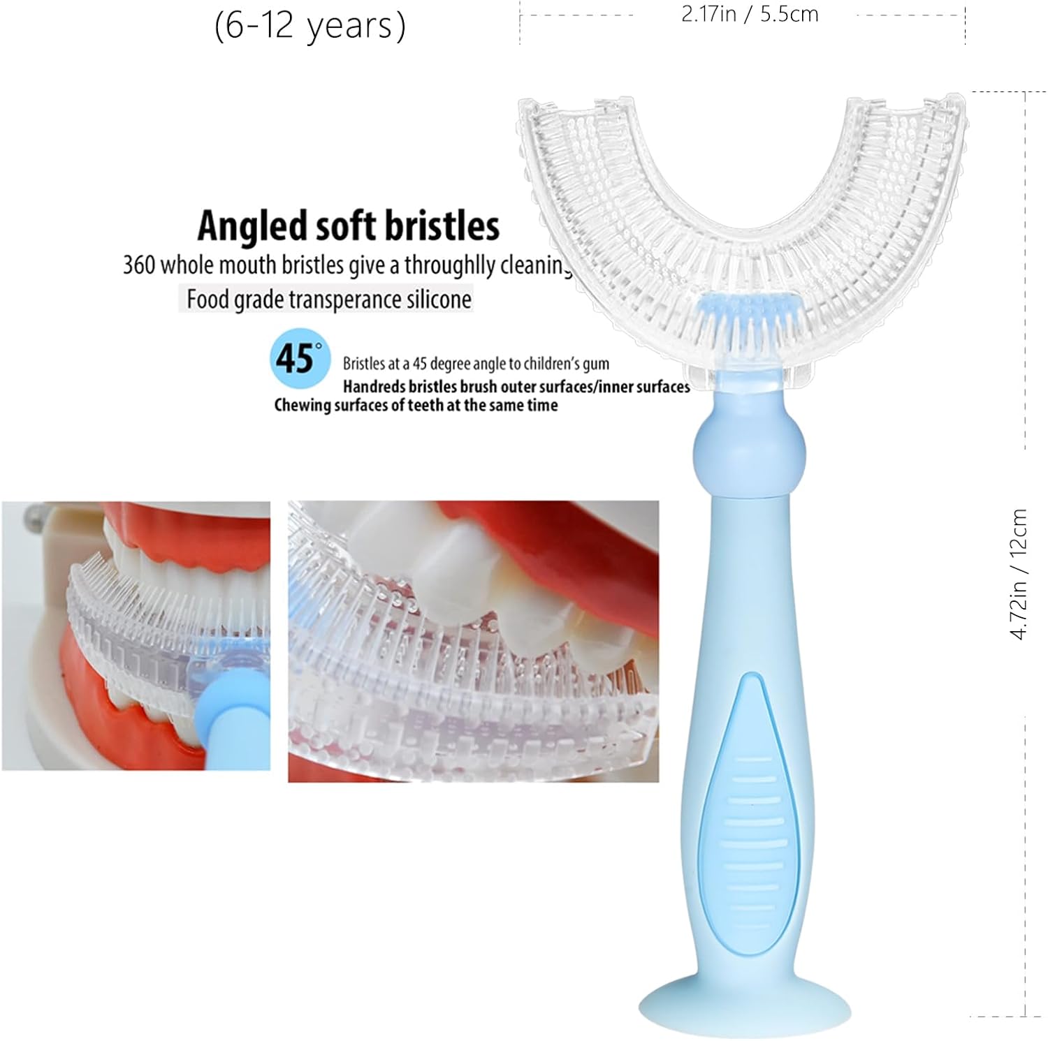 U-Shaped Kids Toothbrush – 3-Pack Soft Silicone, 360° Clean (Ages 6-12)