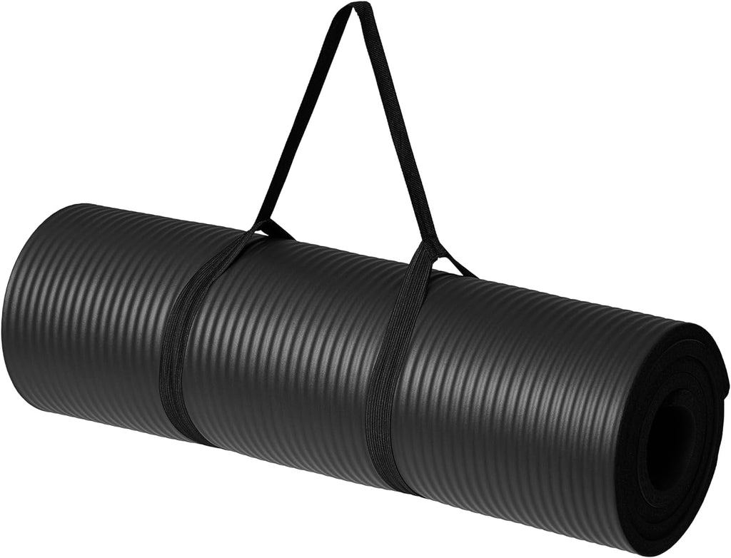 Amazon Basics 1/2 Inch Extra Thick Exercise Yoga Mat with Carrying Strap, Cushioned Support, for Fitness and Gym Workouts