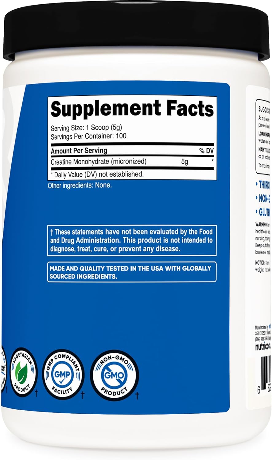 Nutricost Creatine Monohydrate Micronized Powder 500G, 5000mg Per Serv (5g) - 100 Servings, 17.9 Oz