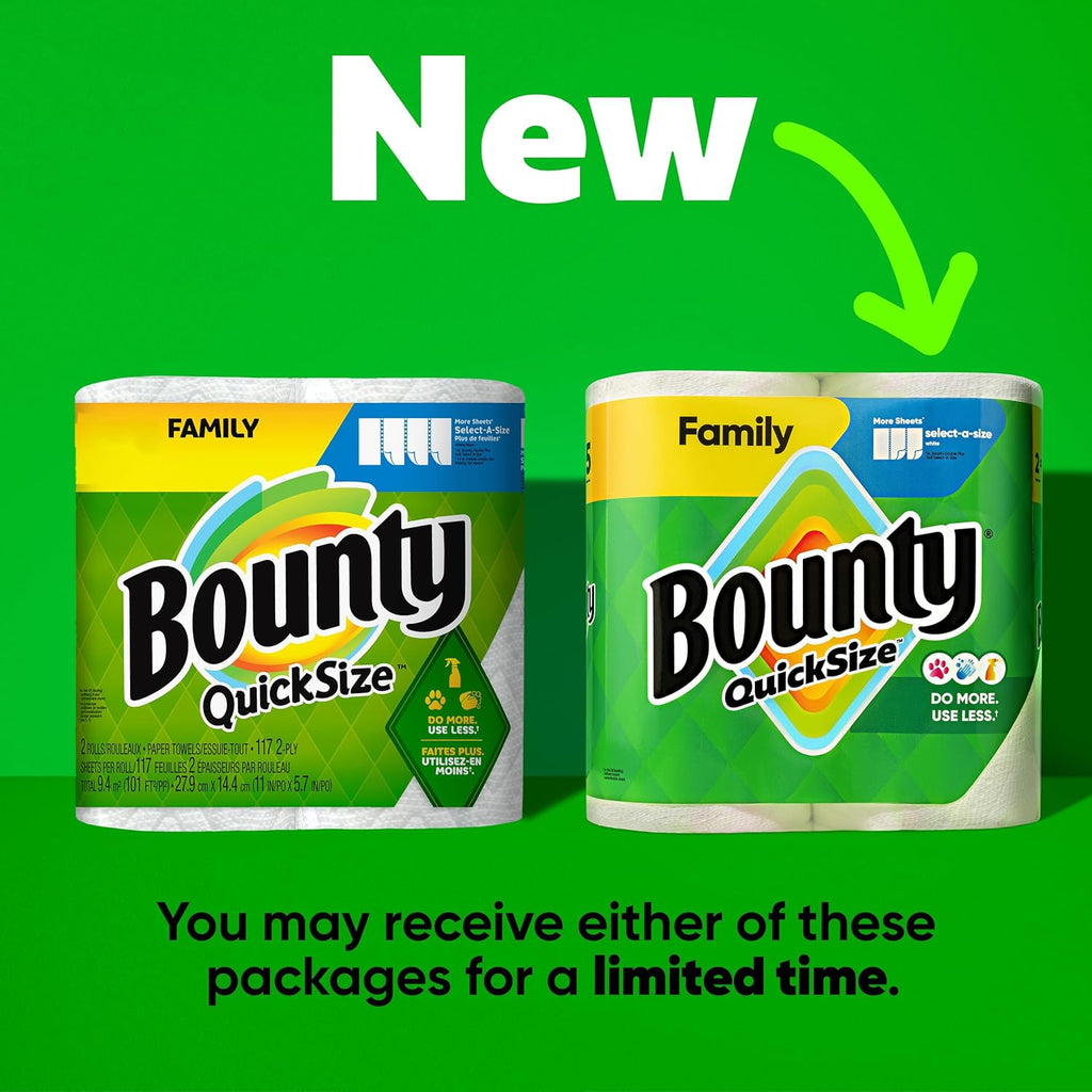 Bounty Quick Size Paper Towels – 8 Family Rolls (Equals 20 Regular Rolls)