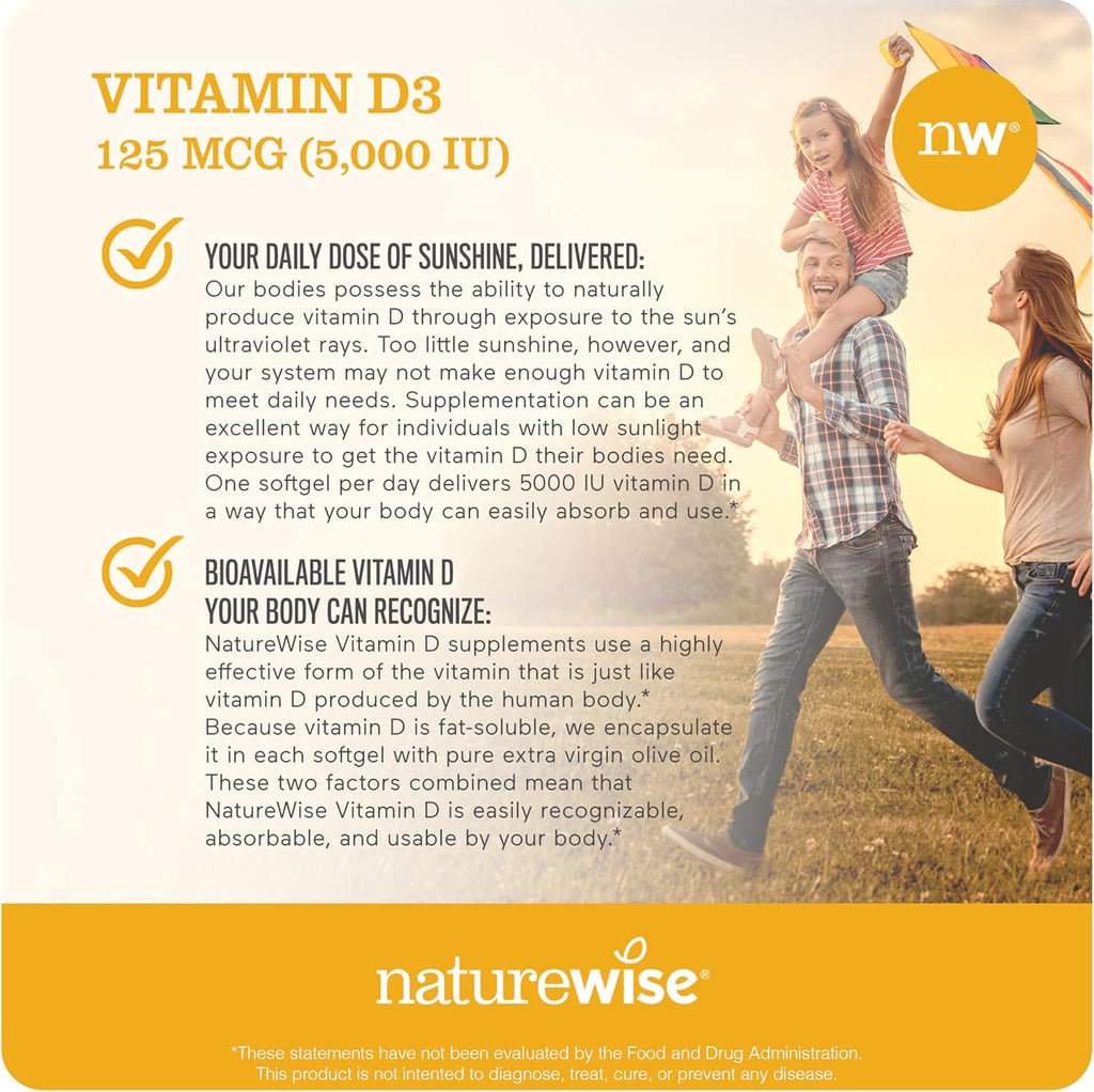 NatureWise Vitamin D3 5000iu – 360 Softgels for Immunity & Bone Health