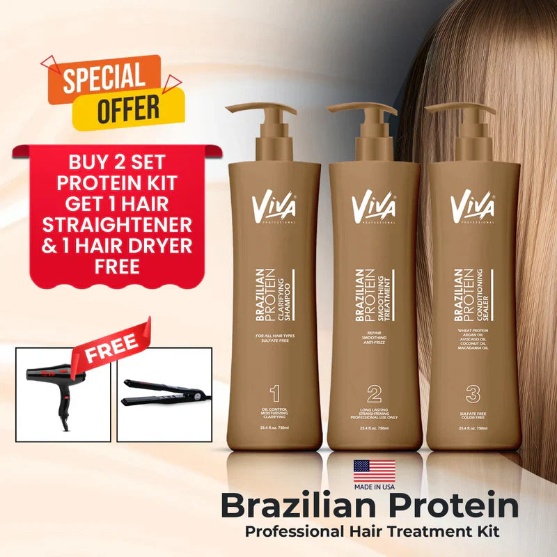 Professional Brazilian Protein Hair Treatment Kit Viva Buy 2 Kit Get 1 Hair Straightener & Hair Dryer Free