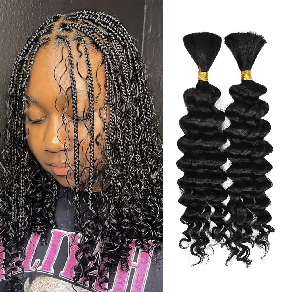 Brazilian Deep Wave Braiding Hair – 14” Boho Braids, 2 Bundles