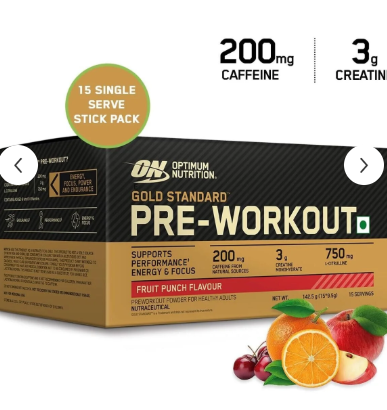 Optimum Nutrition (ON) Gold Standard Pre-Workout- 142.5g/15 single serve packs (Fruit Punch Flavor)